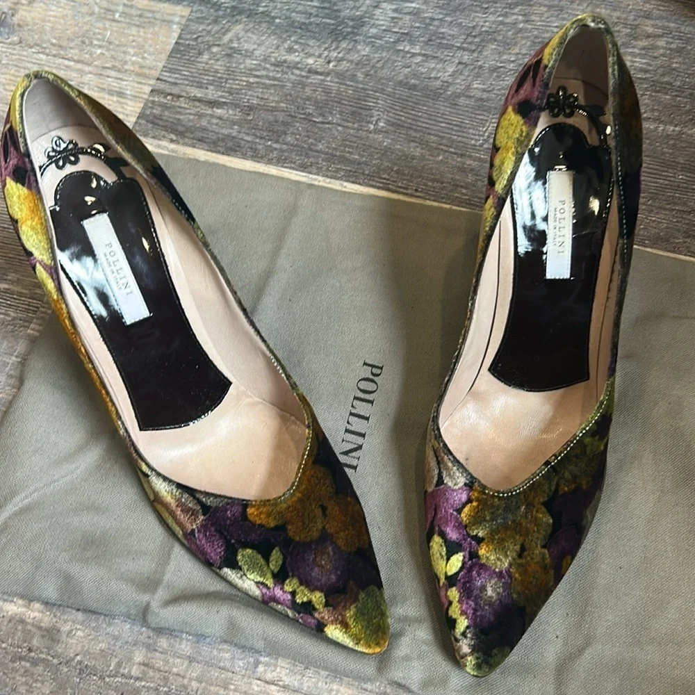 Pollini Italian Floral Heels Size 39 1/2 Floral